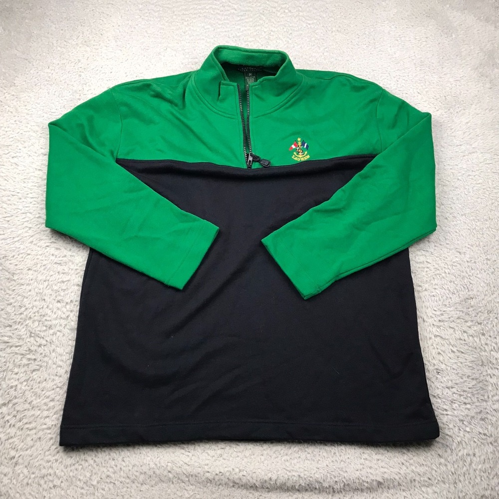 LRL Ralph Lauren 1/4 Zip Pullover Mens M Green/Navy‎ Nautical Embroidered Logo